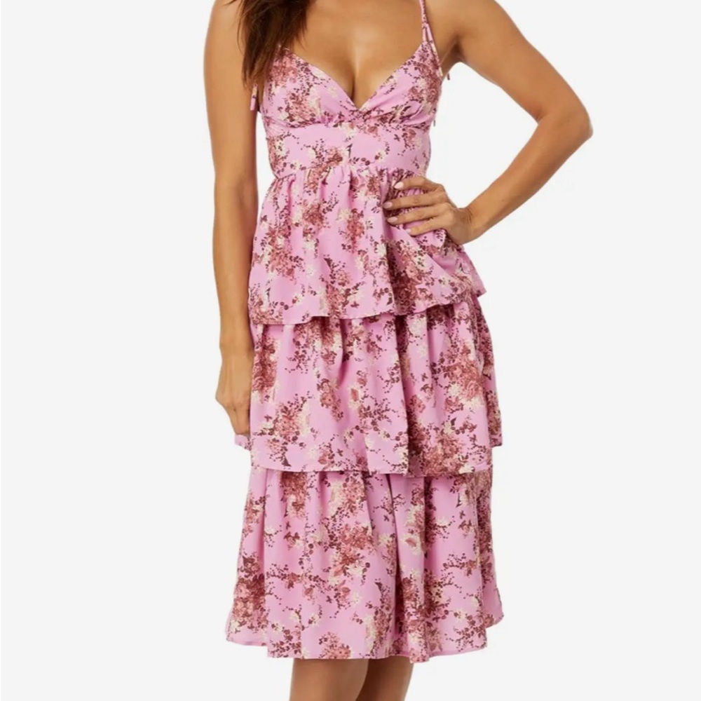 Pink Floral Midi Dress - Line & Dot